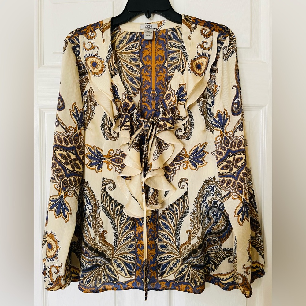 Cache Cream and Blue Paisley Blouse